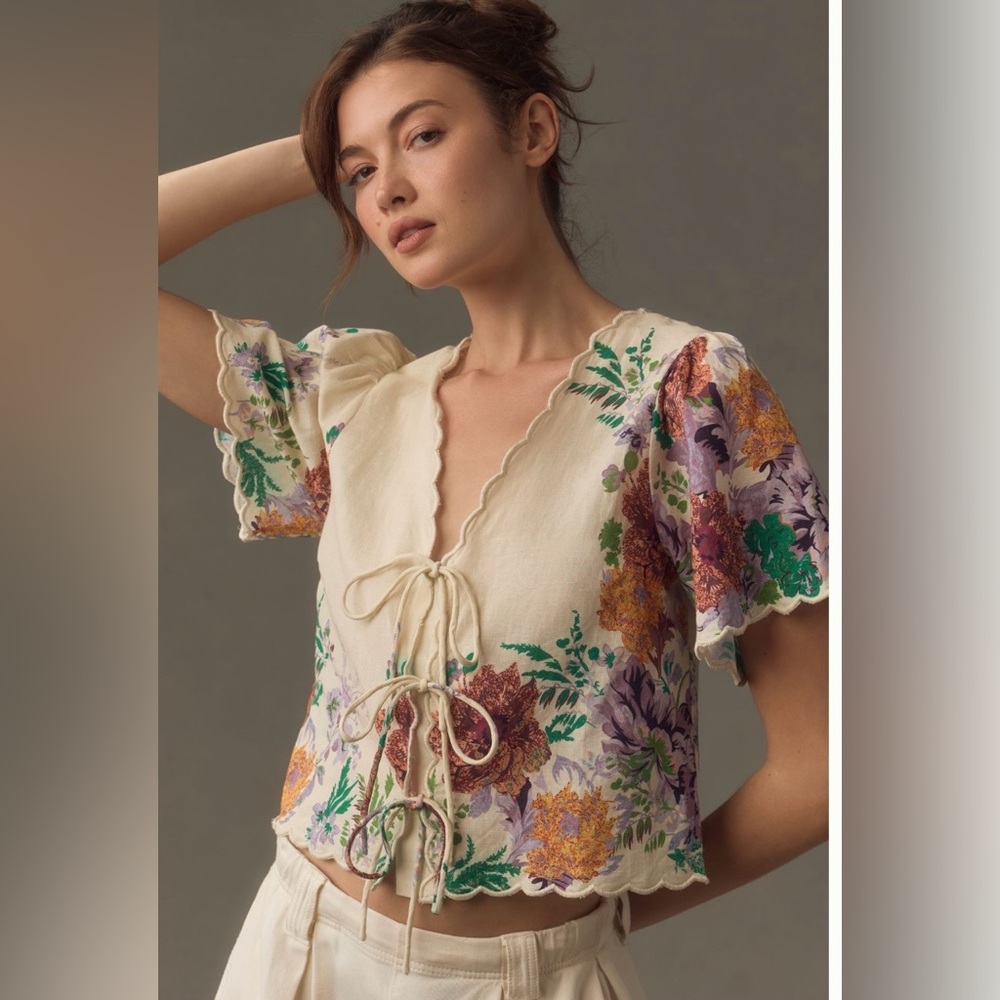 Anthropologie Forever That Girl Linen Tie-Front Blouse